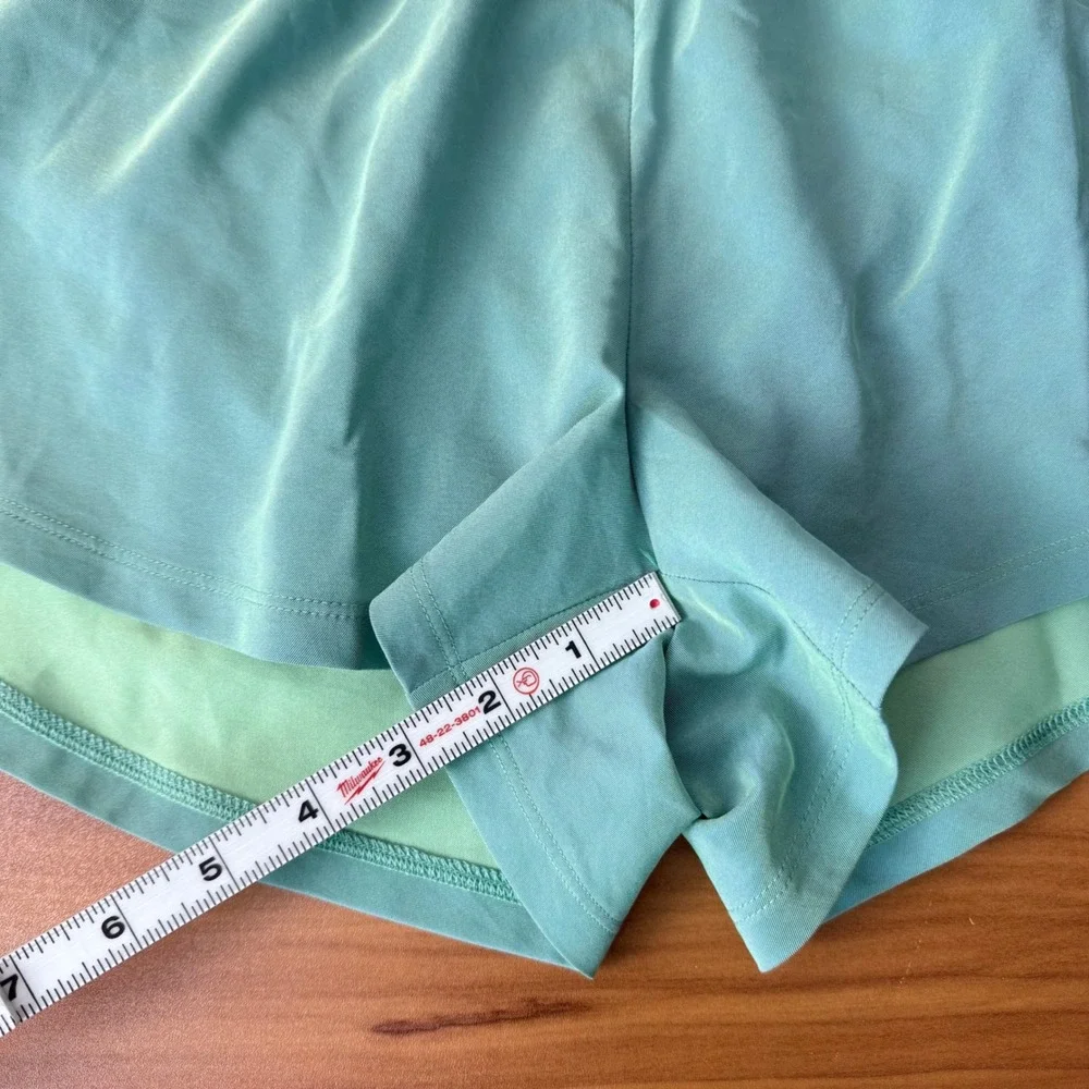 DSG Womens High Rise 3 Inch Running‎ Shorts Teal Green Smocked Waist Small NWT